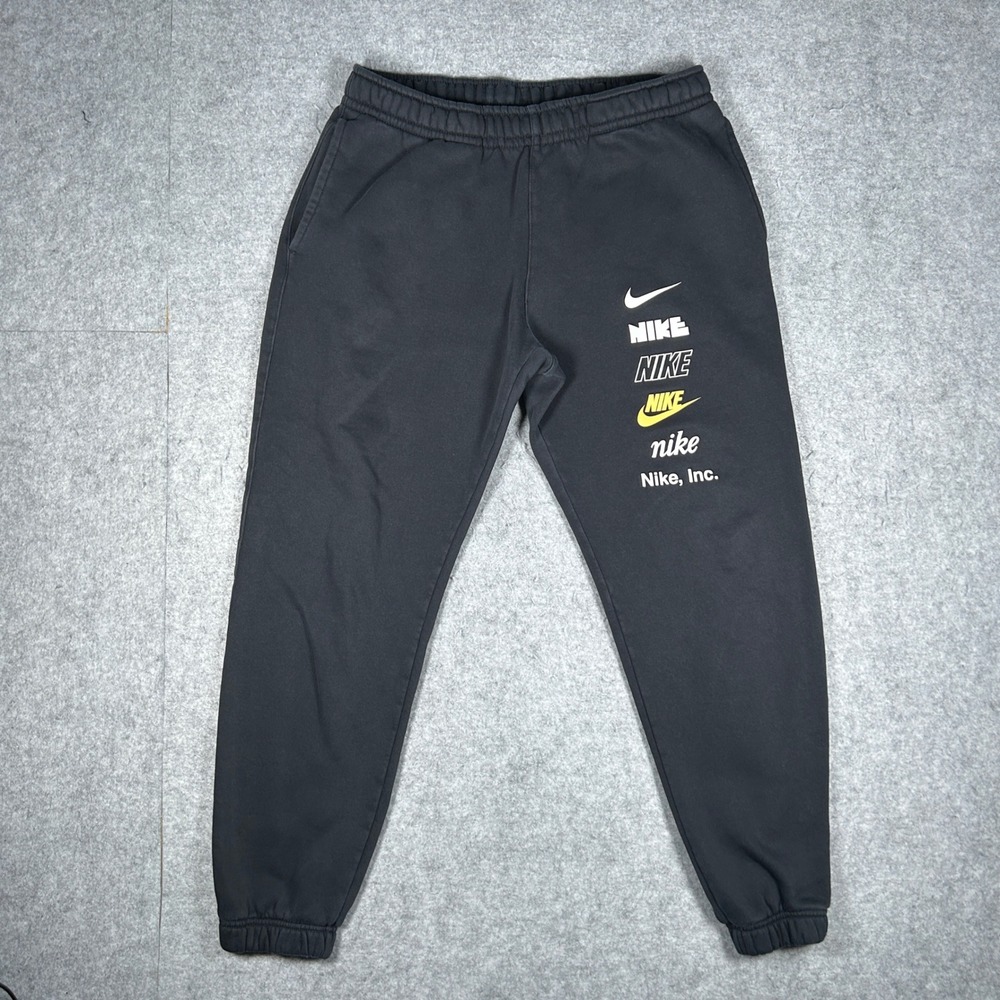 Nike Sweatpants Mens Size Medium Black Multi Logo Fleece Joggers DX0795-010